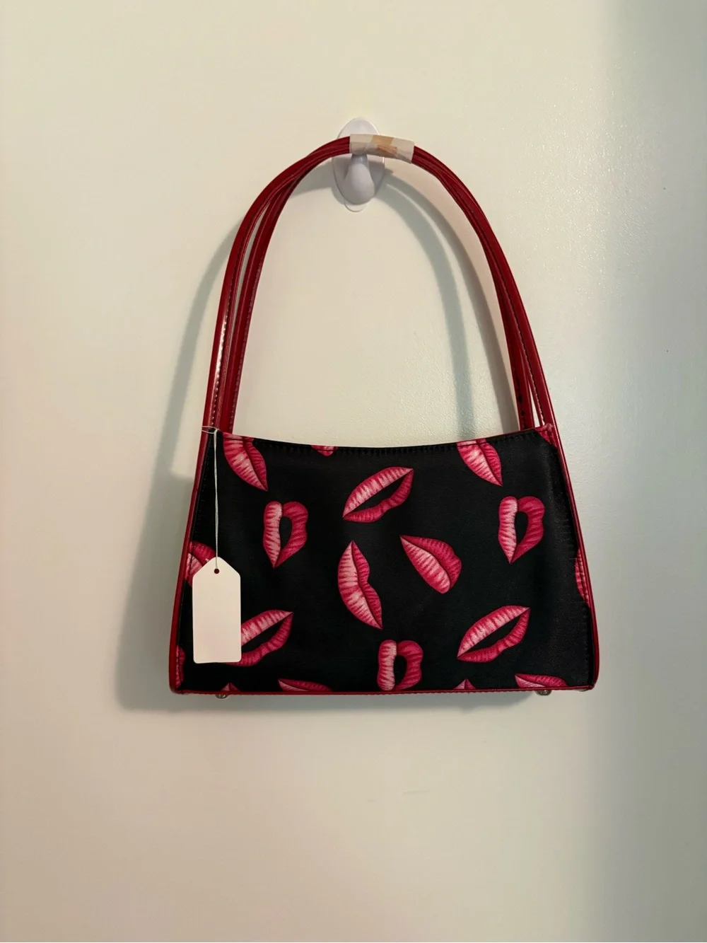 Y2K Adorable Red/Pink Kisses Shoulder Bag Black with Red Trim NEW!